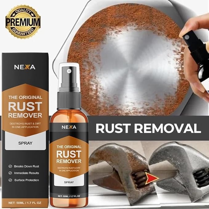 NEXA Rust Remover Spray (50ml) – Fast-Acting Metal Cleaner for Light Rust Grease | No Heavy Scrubbing | Multi-Surface Use for Tools Auto Parts &amp Appliances