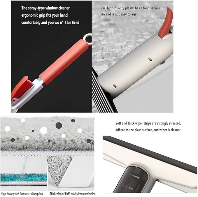 Magnetic Window Cleaner Water Spraying Window Cleaner122Cm/48In with Reusable Microfiber Pads for Hardwood Marble Tile Laminate Or Ceramic Floors