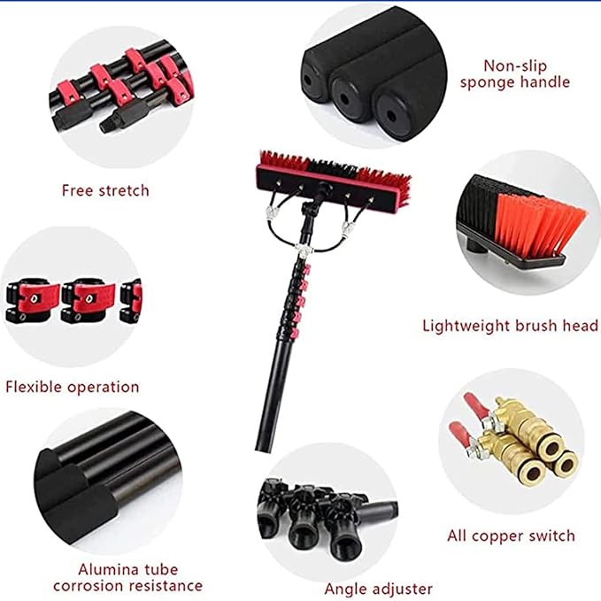Telescopic Rod Cleaning Brush 3-11m Window Cleaning PoleWater Fed Telescopic BrushExtendable Cleaner Conservatory RoofCleaning Photovoltaic and Solar Panels (Size : 9M/30FT)