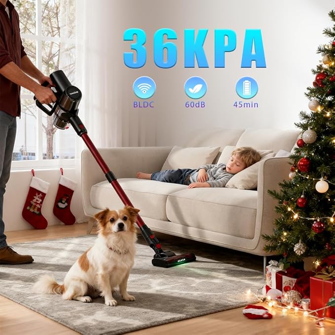 Cordless Vacuum Cleaner Lightweight Stick Vacuum Cleaner Rechargeable 6-in-1 Lightweight 300W 36Kpa for Hardwood Pet Hair Gray VEAVON
