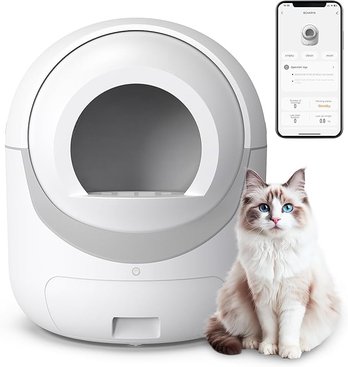 Self Cleaning Cat Litter Box Automatic Cat Litter Box with APP Control Odor Removal Safety Protection for Multiple Cats with Garbage Bags