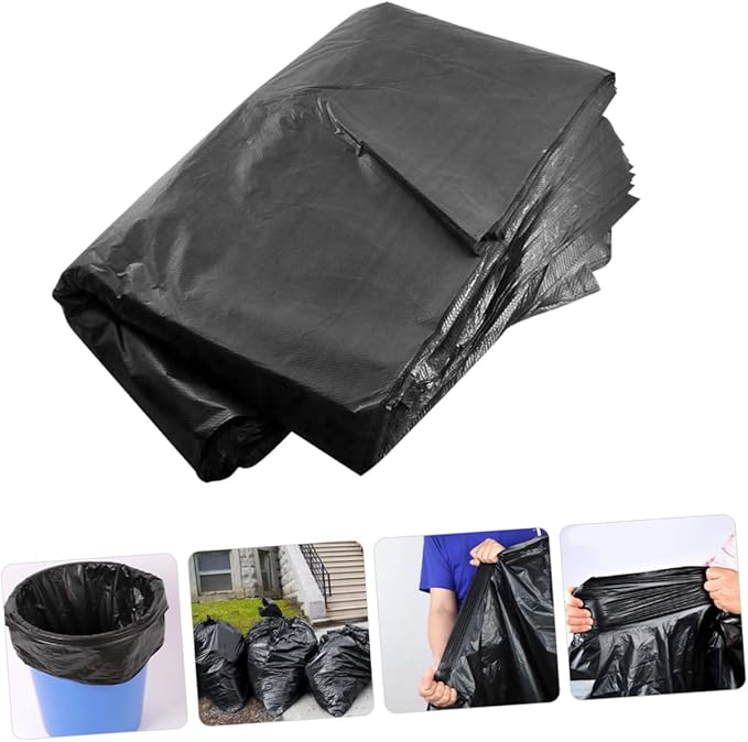 50pcs Large Black Trash Bags 80x100cm Heavy Duty Garbage Bags for 100l Kitchen Outdoor Commercial and Office Waste Disposal