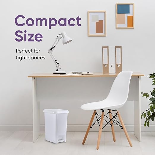 Superio Slim Step On Pedal Plastic Trash Can Waste Bin for Under Desk Office Bedroom Bathroom Kitchen (2.5 gal) (White Smoke 3 Pack)