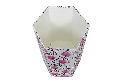 Handmade Cotton Paper Waste Basket Stylish Trash Can for Home or Office (1 Light Pink FLOWAR)