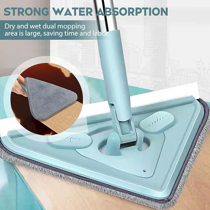 Multifunctional Triangle Mop 2024 New 360° Rotatable Adjustable Cleaning Mop Wet and Dry Triangular Window Squeegee Mop for Bathroom Floor Wall Bed Bottom Ceiling (Including 4 Cloth 1.5m)
