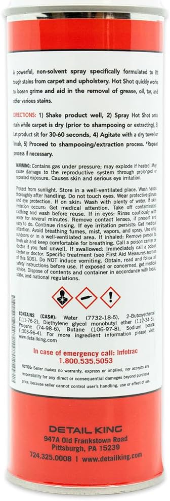 Detail King Hot Shot Plus Stain Remover (3 Pack) - Spray Cleaner - Removes Tough Stains from Carpet &amp Upholstery