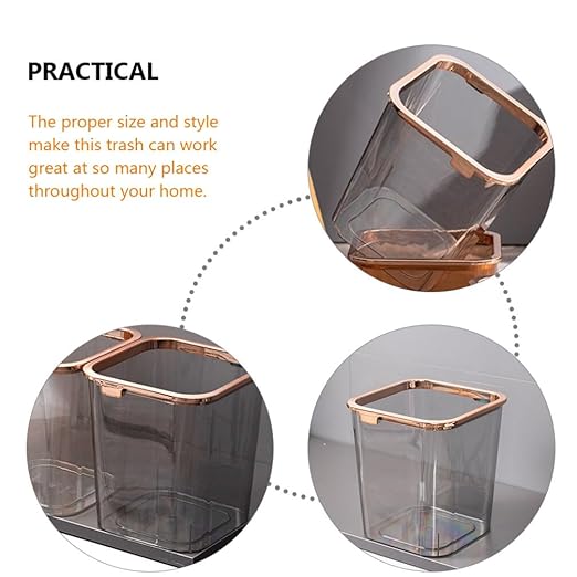 Kichvoe Portable Transparent Trash Waste Bin for Home Office Simple Design for Bedroom Kitchen Rubbish Container for Organization