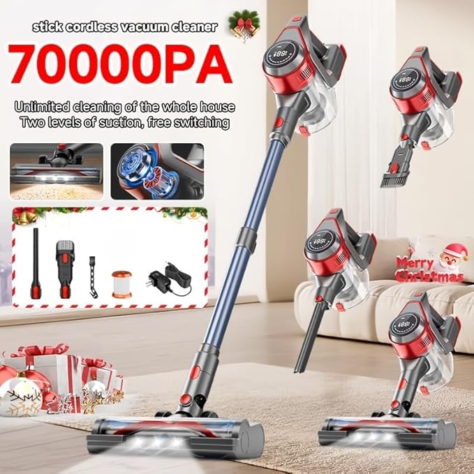 Cordless Vacuum Cleaner MAX 70Kpa Powerful Stick Vacuum with 45min Runtime Anti-Tangle Vacuum Cleaners for Home 50.72oz Dust Cup (3)
