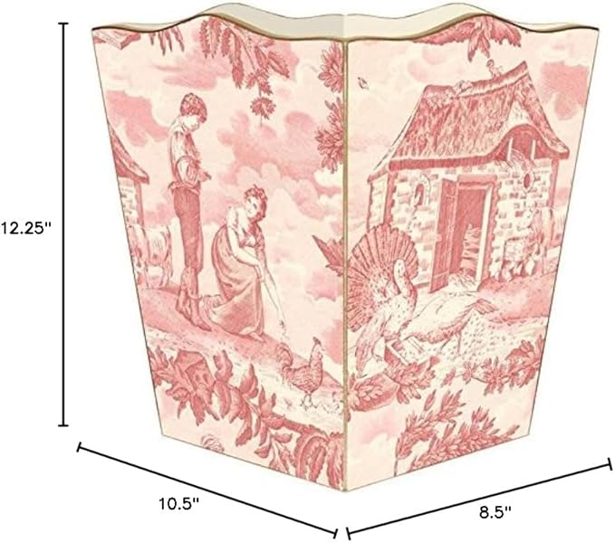Marye-Kelley WB564-Pink Farm Toile Wastepaper Basket