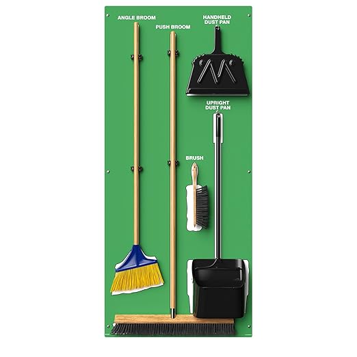 Clean &amp Sweep 5S Shadow Board/Wall Mount Broom Holder 68 x 30 Board 5S Cleaning Station - with Broom and Dustpan Set Included Made in The USA by AccuformNMC Green/White PSB116GNWT