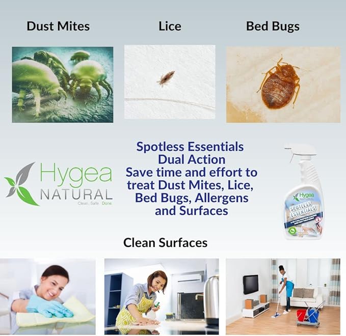 Hygea Natural Spotless Essentials 2-in-1 Lice Spray treatment &amp All purpose cleaner Laundry Fresh Scent 24oz + Disposable Coveralls to protect clothing (2X-Large) Bundle