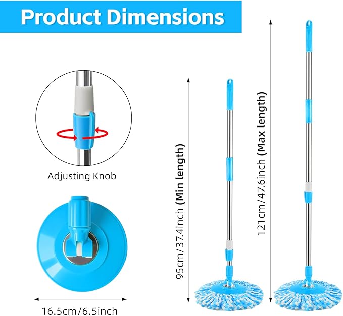 Spin Mop Replacement Handle 360 Degree Spin Mop Pole Handle Replacement Rotating Telescopic Stick for Mop Head Ideal for Home and Household Cleaning