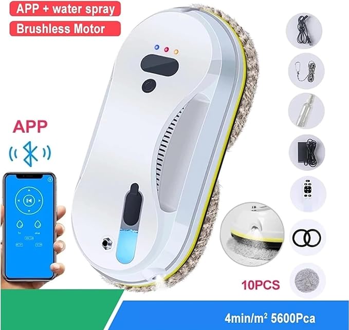 Smart Glass Cleaning Robotic Smart Water Spray Dust Removal Window Cleaner Robot Frame Recognition 5600Pa High Suction Anti-Drop Glass Window Cleaning Machine Low Noise for Interior Exterior