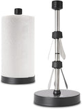 Heavy-Duty Stainless Steel Paper Towel Holder - Easy One-Handed Tear with Suction Cups - Modern Weighted Standing Countertop Dispenser for Kitchen - Holds All Paper Towel Rolls Black