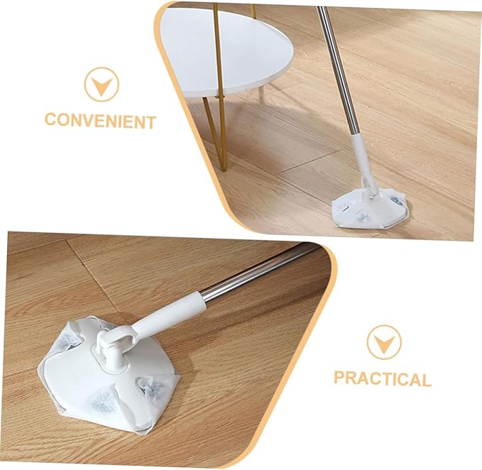 TIDTALEO Rotating Dust Mop with Dry Cleaning Cloth Set Triangle Microfiber Floor Mop Head No-wash Electrostatic Dust Removal for Hardwood Floors Home Cleaning Tool with Long Handle