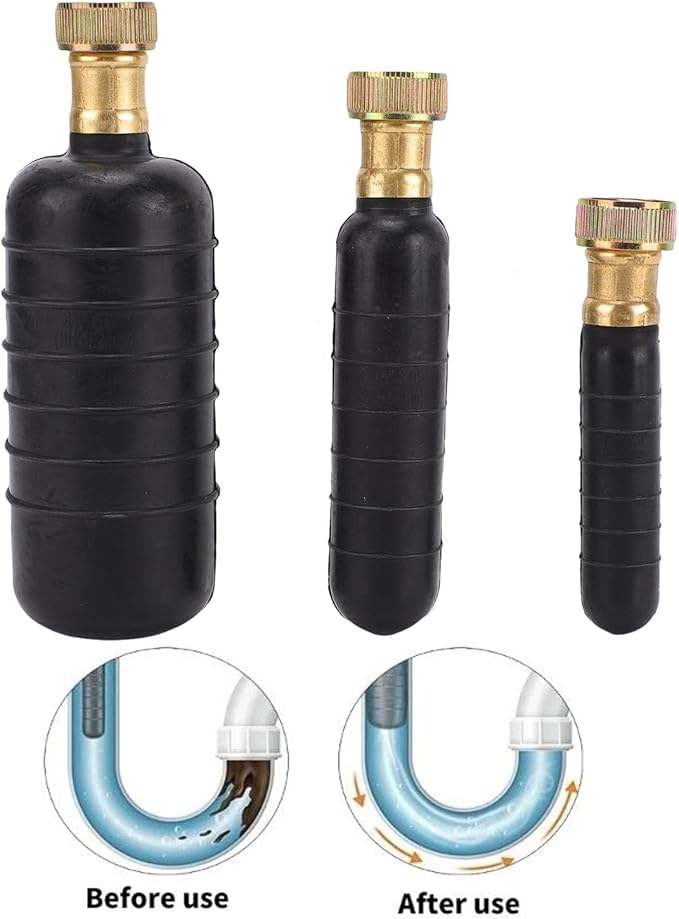 Aramox Rubber Drain Bladder Unclogger Kit 3 Pcs High Pressure Cleaning Bladders For Sink Bathroom &amp Large Pipes (1-6 Inch)