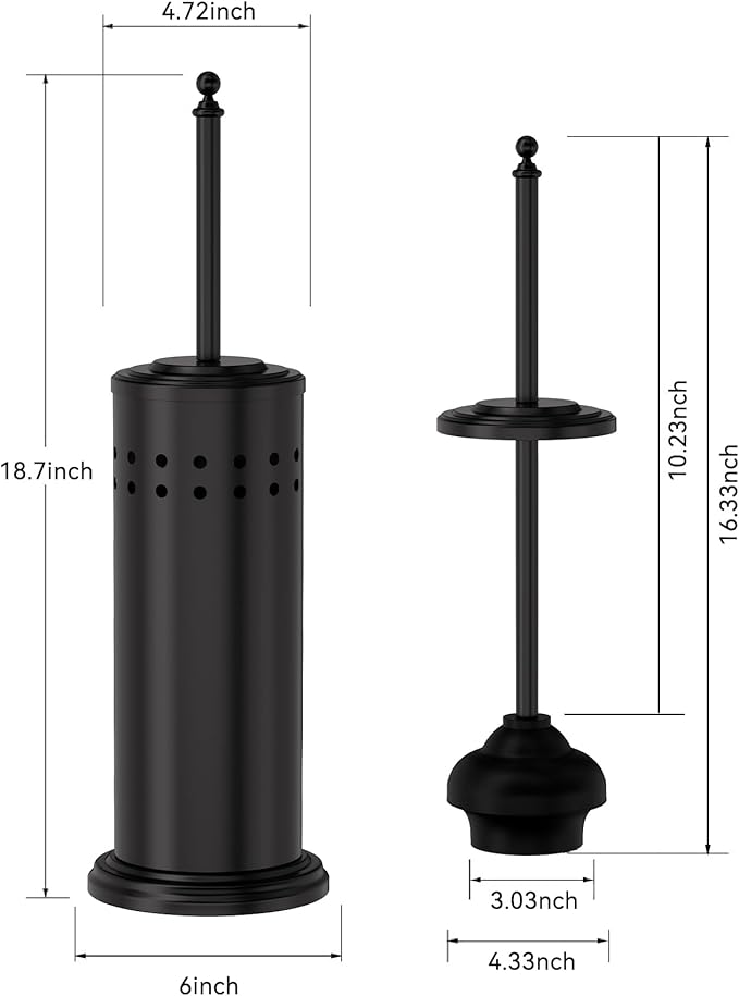 DOWRY Anti-Hand Off Toilet Plunger with Holder for BathroomPowerful Efficient Force Suction CupHeavy Duty Deep Cleaning Black