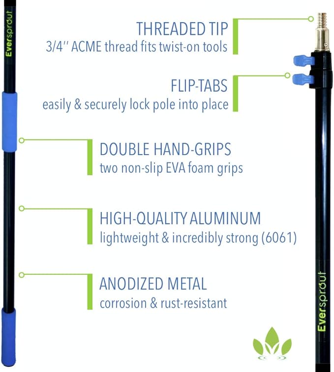 EVERSPROUT 5-to-12 Ft Car Brush with Rubber Bumper Lightweight Extension Pole Handle Soft Bristles Car Wash Brush RV Wash Brush Truck Wash Brush Boat Brush Solar Panel Cleaning Brush and Pole