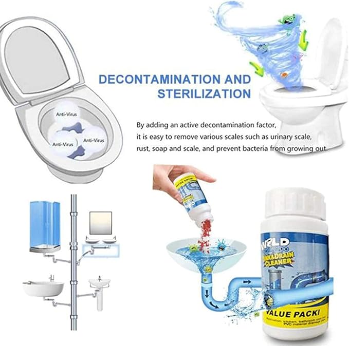 Wild Tornado Pipe Dredge Deodorant Ultimate Sink &amp Drainage Cleaner Portable Powder Cleaning Tool Super Clog Remover Chemical Powder Agent for Kitchen Toilet Pipe Dredging