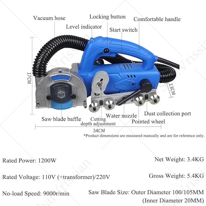 Electric Tile Grout CleanerPortable Self Vacuuming Machine 9000 RPMwith Tool SetDust Blowing Designfor Dust Tile Joint and Hard Cement Removal