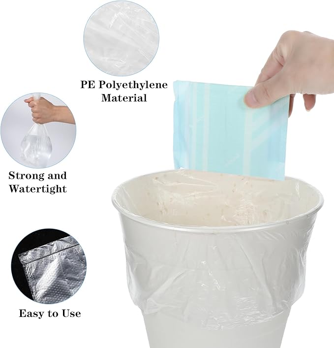 1000 Pcs Sanitary Napkin Disposal Bags 3 Gallon Trash Can Liners Feminine Hygiene Wastebasket Liners Small Clear Unscented Trash Bags for Bathroom Office Kitchen 15.75 X 15.75 Inch10 Roll