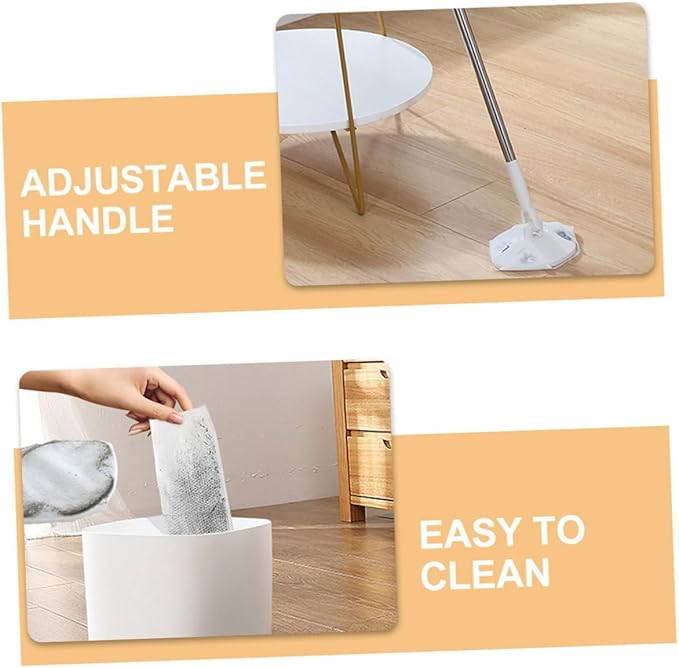 Rotating Dust Mop with Detachable Dry Pad and Facial Cleansing Cloth Triangle Shape Handheld Dust Sweeper for Home Cleaning No-wash Design for Floors and Walls