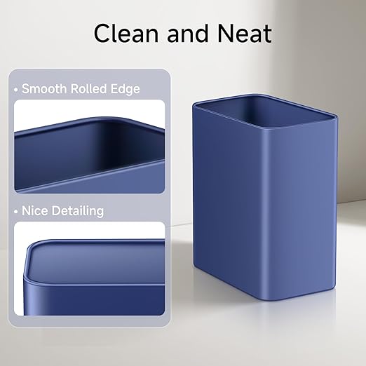 TIPGO Small Metal Trash Can 2.1 Gallon Slim Trash Can for Bathroom Wastebasket Garbage Bin for Bedroom Office Kitchen Under Sink (Blue)