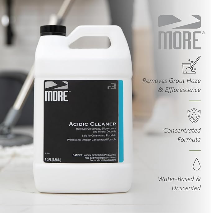 MORE Grout Cleaner for Tile Floors - Acidic Grout Cleaning Solution - Removes Cement-Based Grout Haze Efflorescence and Mineral Deposits - Gallon 128oz