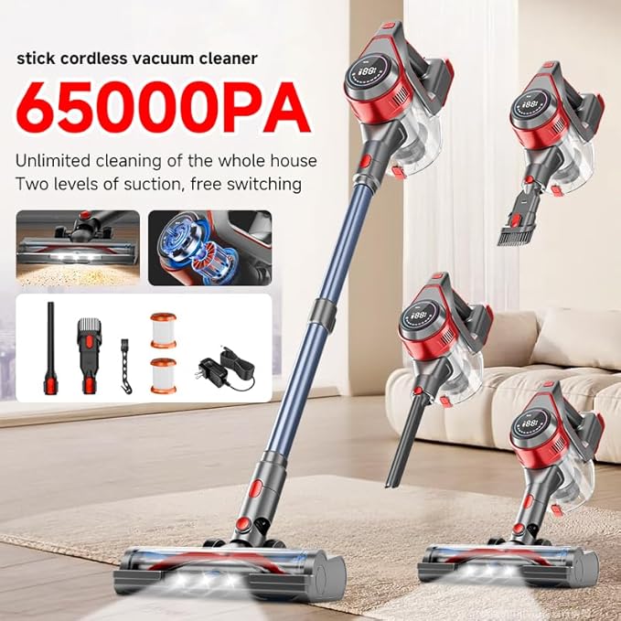 KIKETECH Cordless Vacuum Cleaner 8 in 1 Vacuum Cleaners1.7 L Dust Cup Rechargeable Vacuum Pet for Hair Carpet HardfloorY5
