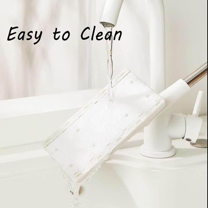 Lazy Mop Wet and Dry Clip No Wash Disposable Dust Push Pull Mini Mop Zero Touch Clever Automatic Cloth Changing Mops with 4 Reusable Cloths for Home (White2)