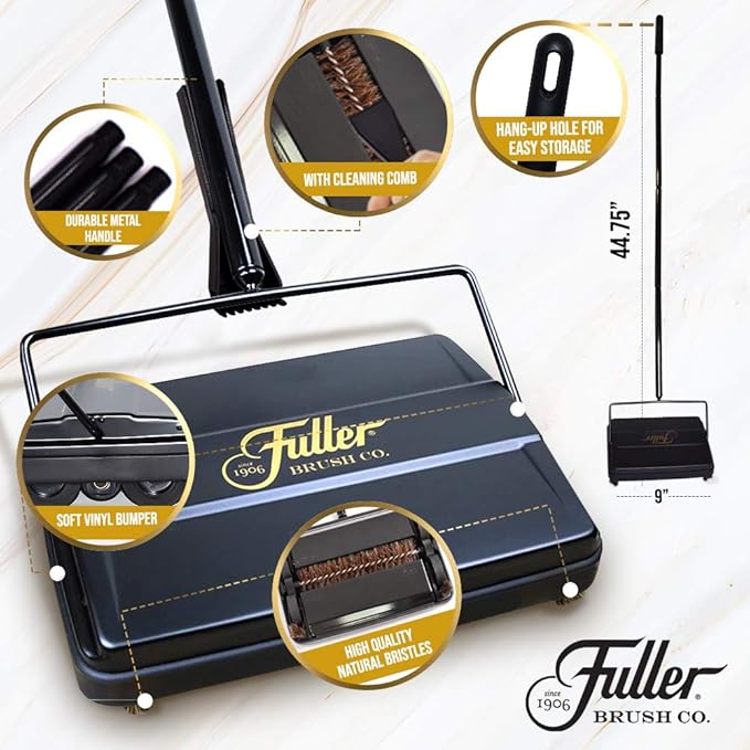 Fuller Brush 17031 Electrostatic Carpet &amp Floor Sweeper - 9 Cleaning Path - Lightweight - Ideal for Crumby Messes - Works On Carpets &amp Hard Floor Surfaces - Gold