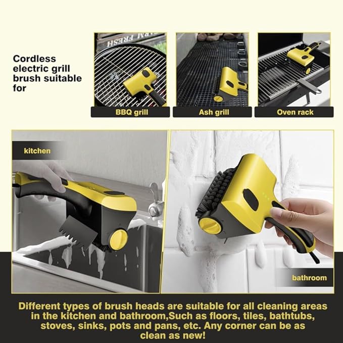 High-Speed Cordless Electric Grill Cleaner Bristle-Free Rechargeable Brush Picnic Camping BBQ Wire Bathroom Tile Bathtub Cleaning Tool