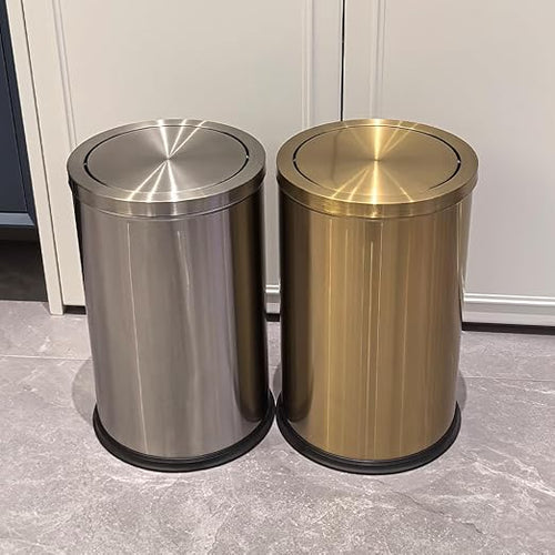 18L/4.7GAL Gold Bathroom Trash Can with LidBrass Garbage Can with Flipping LidBrushed Stainless Steel for BedroomLiving RoomOfficeGuest Room (4.7gal-Gold)