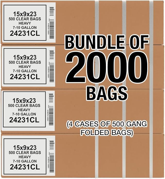 Aluf Plastics 7-10 Gallon 1 MIL Thick Clear Heavy Duty Trash Bags - 24 x 23 - Pack of 2000 - For Recycling Kitchen Contractor &amp Outdoor