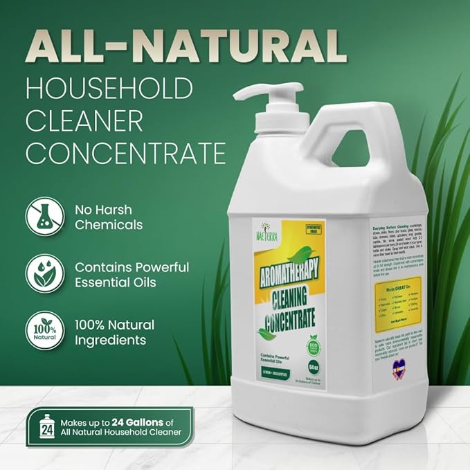 Naeterra Aromatherapy Cleaning Concentrate – Lemon &amp Eucalyptus | Ultra-Concentrated Plant-Based Household Cleaner | Half Gallon Makes 24 Gallons | Non-Toxic &amp Biodegradable