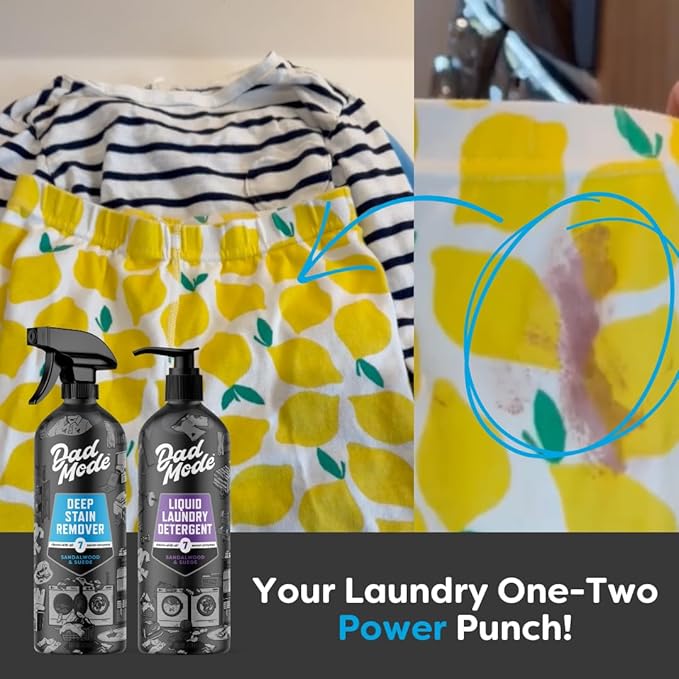 DadMode Laundry Stain Remover | 1000 Stain Treatments | 7-Enzyme Deep Cleaner &amp Odor Eliminator | 3-Pack Refill | Tough on Human Food &amp Pet Stains | Sandalwood &amp Suede