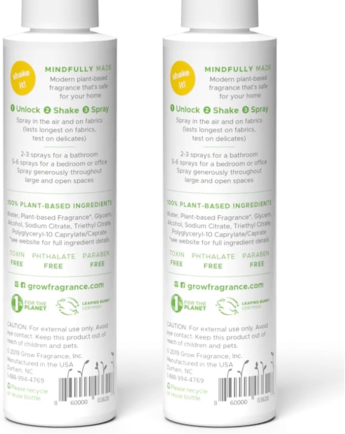 Grow Fragrance Scented Fabric and Room Air Freshener Spray - Certified Non-Toxic 100% Plant-Based Essential Oils - 5 oz (Bamboo 2-Pack)