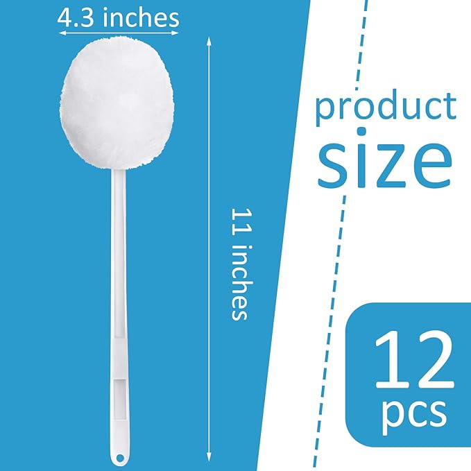 Eaasty Toilet Bowl Brush with Long Plastic Handle Bulk Disposable White Soft Swab Toilet Bowl Cleaners Mop with Silk Cotton Brush for Bathroom 11 x 4.3 Inch(12 Pack)