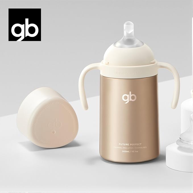 gb Ultra-Light Baby Stainless Steel Insulated Bottle with Breast-Like Pacifier 5-Layer Insulation Leak-Proof Vacuum Insulated Water Bottle with Handle 300ml for Infants &amp Toddlers
