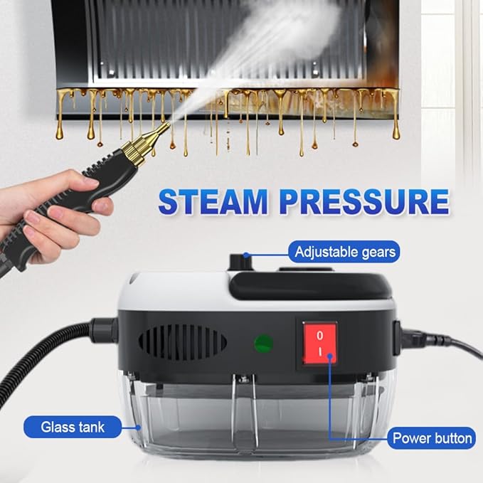 Steam Car Cleaner 2025 Upgraded Portable Handheld Cleaner Steam 2500W Pressurized Cleaner Steam with 3 Brush Heads Quickly Generate High-Temperature Pressurized Steam for Home Car Kitchen (White)