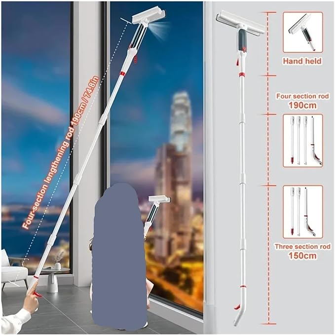 Window Cleaning Brush Long Rod Water Glass Removable Double-Sided Wiper Telescopic Convenient Tool(1.9M Set)