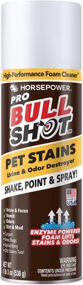 Bull Shot Pet Pro Stain Remover AS SEEN ON TV Urine &amp Odor Emulsifier Enzyme-Powered Professional Strength Foam for Urine Feces Vomit Odors Dirt On Carpet Area Rugs Upholstery Old Stains