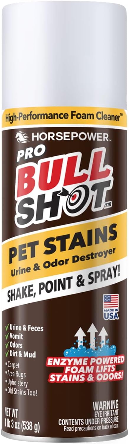 Bull Shot Pet Pro Stain Remover AS SEEN ON TV Urine &amp Odor Emulsifier Enzyme-Powered Professional Strength Foam for Urine Feces Vomit Odors Dirt On Carpet Area Rugs Upholstery Old Stains