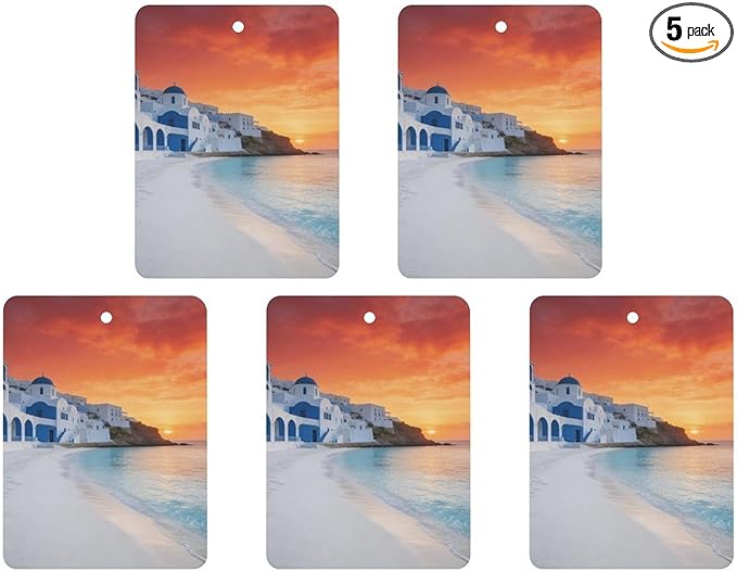 5PCS Car Air Freshener Hanging Personalized Double Sided White Coastal Town Car Fresheners Long Lasting New Cars Scents Cute Automotive Freshies for Closets Drawers (tea)