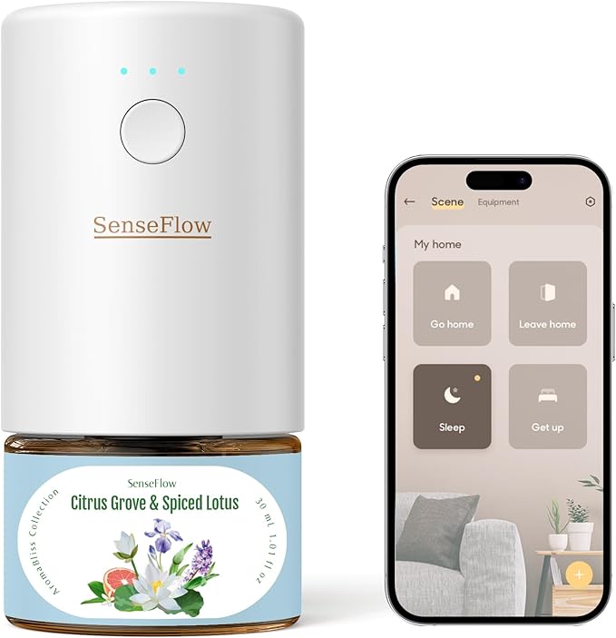 SF101S Pro Smart Plug in Air Freshener for Home Waterless Essential Oil Diffuser Aromatherapy Home Diffuser 120-Day Natural Aroma Mist Covers 1000 Sq Ft – Free 30ml Citrus Grove &amp Spiced Lotus