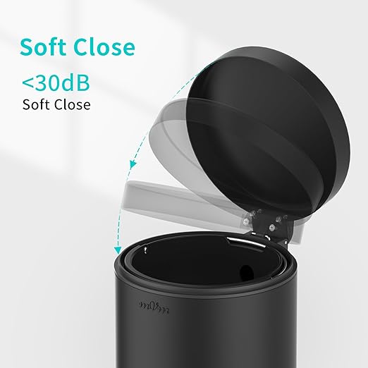 mVm Bathroom Trash Can1.3 Gallon/5 Lliter Small Trash Can with Lid and Foot PedalSoft-CloseAnti-Fingerprin.Step Round Stainless Steel Garbage Can for BathroomBedroomOfficeLiving Room(Black)