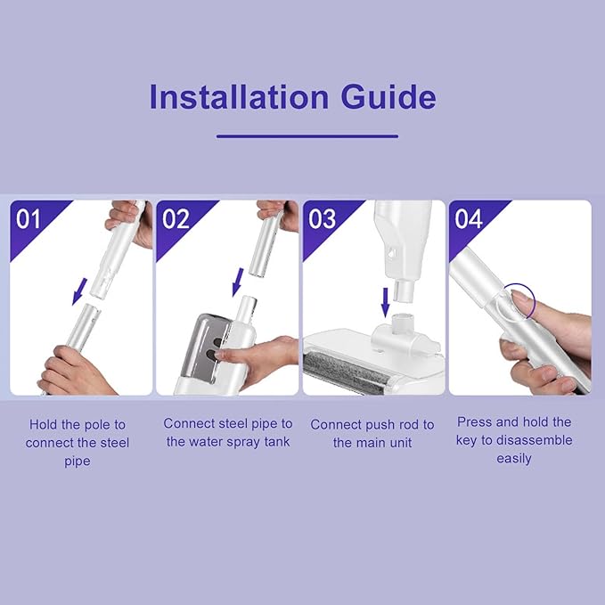 Garosa Cordless Electric Mop Telescopic Pole Adjustable Length with 500ml Water and LED Light for Hardwood Tile Laminate Floors