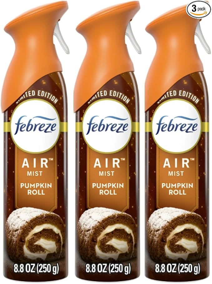 Febreze Air Effects Odor-Eliminating Air Freshener Pumpkin Roll Scent 8.8 oz Spray 3 Pack
