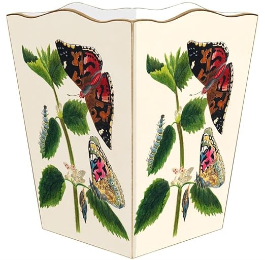 Vintage Butterfly Bloom Wood Wastepaper Basket Scallop Top Handmade in The USA for Bedroom Bathroom Living Room Office Kitchen