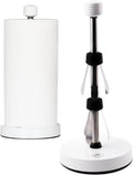 Heavy-Duty Stainless Steel Paper Towel Holder - Easy One-Handed Tear with Suction Cups - Modern Weighted Standing Countertop Dispenser for Kitchen - Holds All Paper Towel Rolls White